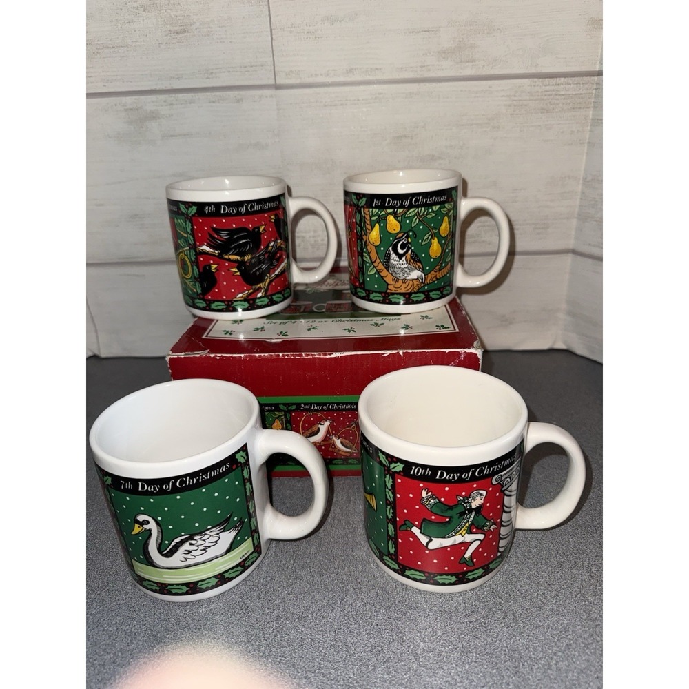 Vintage Christmas Mugs By Westwood 12‎ Days Of  Christmas Set Of 4